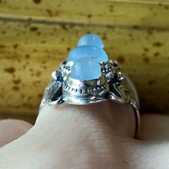 Genuine Aquamarine Sterling Silver Ring Size 7.25 - Picture 2 of 10